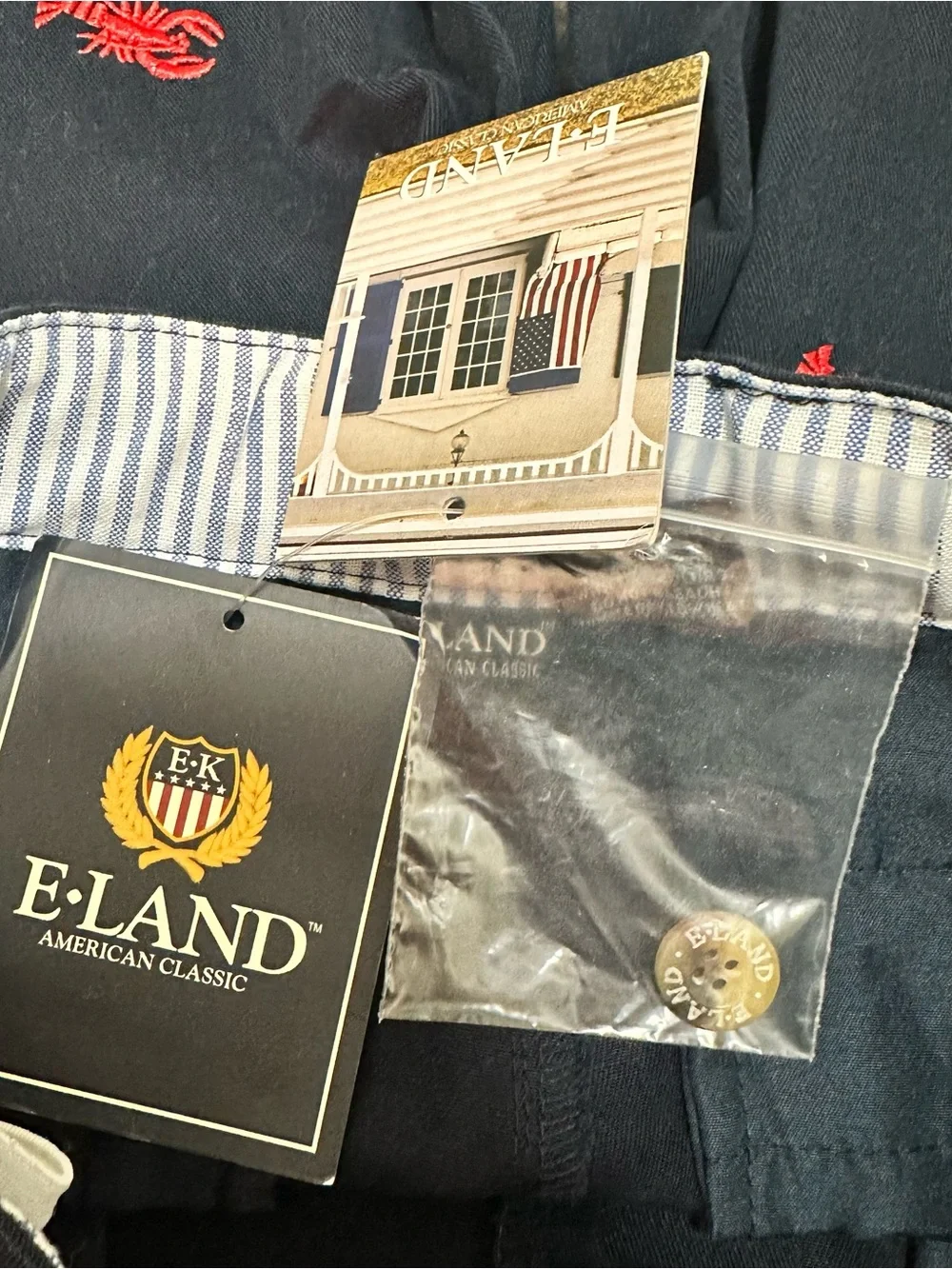 E-Land Kids Boy's size 6 NEW Navy Shorts with Red Embroidered Lobsters Summer